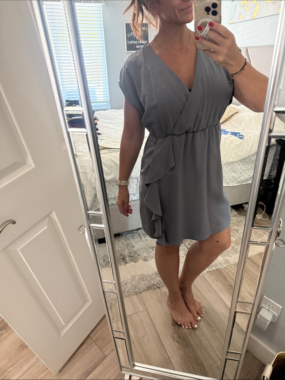 H&M Gray Ruffle Wrap-Front Mini Dress